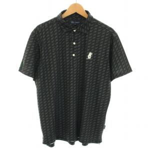 ゴルフ GOLF ムーミン MOOMIN 21AW 総柄ポロシャツ ハーフボタン 半袖 刺繍 LL 黒 ブラック