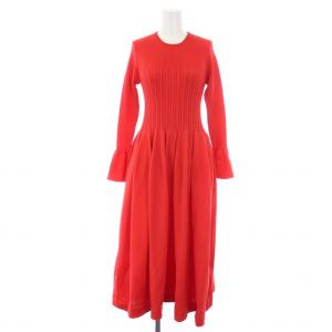 22AW ワンピース ロング 長袖 クルーネック 袖フレア 36 S 赤 レッド 0322333170-00