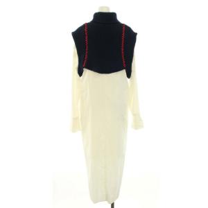 UN3D. 21AW 3点セット ネックウォーマーベストシャツワンピース ロング バンドカラー 長袖 ニットベスト プルオーバー タートルネック