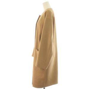 Leilian ノーカラーコート アウター ロング丈 シングル ウール 11 L 茶 ブラウン