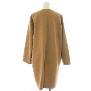 Leilian ノーカラーコート アウター ロング丈 シングル ウール 11 L 茶 ブラウン