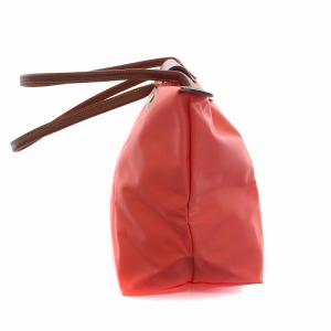 Longchamp ル プリアージュ ショルダーバッグ トートバッグ ナイロン レザー M サーモンピンク 茶