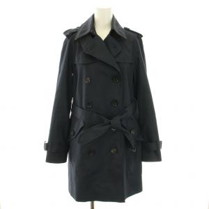 トレンチコート アウター ミドル ベルト 裏地ロゴプリント XS 紺 ネイビー