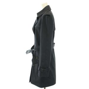 COACH トレンチコート アウター ミドル ベルト 裏地ロゴプリント XS 紺 ネイビー