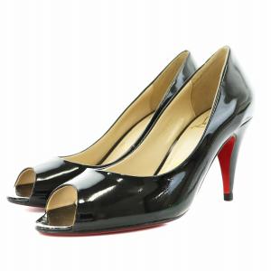 Christian Louboutin パンプス オープントゥ ヒール エナメル 35 22.0cm 黒 ブラック