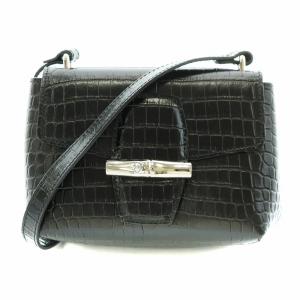 Longchamp ロゾ ショルダーバッグ レザー クロコ型押し 黒 ブラック 10115HTS001