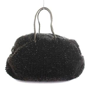 ANTEPRIMA ワイヤーバッグ ボストン ハンド 編み込み ビニール 黒 ブラック ゴールド色