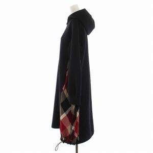 BLUE LABEL CRESTBRIDGE 22SS スウェット ワンピース ひざ丈 フード付き チェック切替 長袖 38 M 黒 ブラック 55J60-707-09