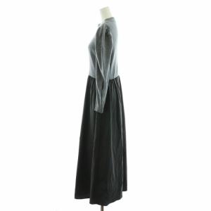 ELENDEEK フィット＆フレアミックスワンピース マキシ ロング リブニット ギャザー 切替 パワーショルダー 長袖 02 M グレー 黒