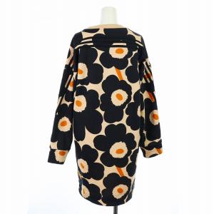 adidas marimekko スウェットドレス ワンピース ひざ丈 長袖 裏起毛 ウニッコ柄 M ベージュ 黒 ブラック H23804