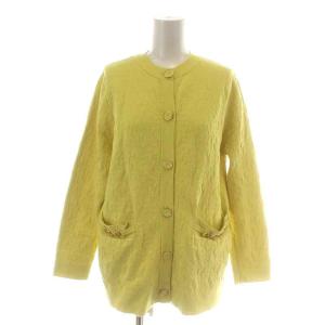 CELFORD 22AW ロゴふくれジャガードニットカーディガン 長袖 クルーネック 総柄 ロゴ ウール混 F 黄色 イエロー CWNT225064