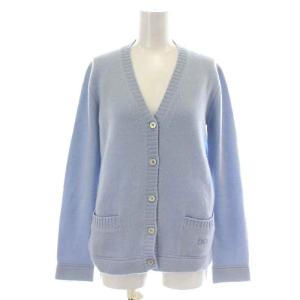 ニットカーディガン 長袖 Vネック カシミヤ 切替 ロゴ刺繍 S 水色