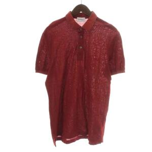 Salvatore Ferragamo ポロシャツ 半袖 ハーフボタン 鹿の子 ガンチーニ ロゴ刺繍 L 赤 レッド