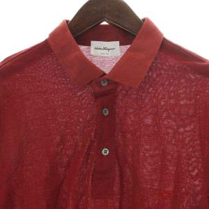 Salvatore Ferragamo ポロシャツ 半袖 ハーフボタン 鹿の子 ガンチーニ ロゴ刺繍 L 赤 レッド