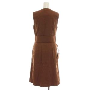 DIANE von FURSTENBERG タイトワンピース ひざ丈 ノースリーブ ジップアップ ベルト Vネック 2 S 茶 ブラウン