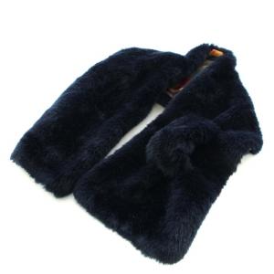 PAUL SMITH ティペット マフラー フェイクファー 裏地マルチストライプ 総柄 紺 ネイビー