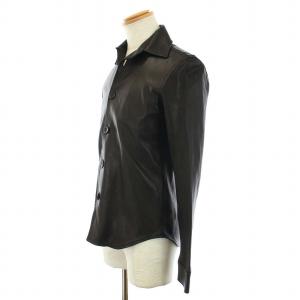 AKM wrinkle lamb plain shirts 羊革 ラムレザー シャツ 長袖 M 茶 ブラウン B125