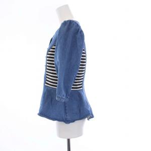 BORDERS at BALCONY 21AW ストレッチデニム トップス シャツ ブラウス 五分袖 38 M 青 ブルー