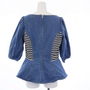 BORDERS at BALCONY 21AW ストレッチデニム トップス シャツ ブラウス 五分袖 38 M 青 ブルー