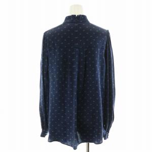 OLD ENGLAND ジオメトリックプリントブラウス シャツ 長袖 絹 シルク 36 S 紺 ネイビー 59507141