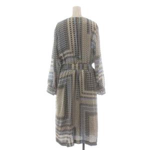 Leilian ROCHAS Premiere ワンピース ロング フレア 長袖 リボンベルト タック 総柄