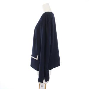 Leilian 配色トリムノーカラージャケット 総裏地 大きいサイズ 17+ ネイビー 1204477