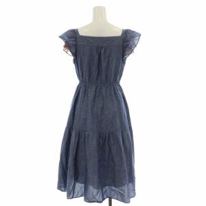 BLUE LABEL CRESTBRIDGE フレアワンピース ロング ミモレ ギャザー スクエアネック フレンチスリーブ フリル 半袖 36 S 紺 ネイビー