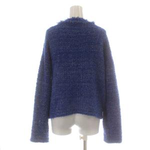 SHIPS 24SS ラメツイードフリンジジャケット ノーカラージャケット ニット F 青 ブルー 316211000
