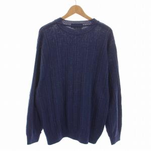 Salvatore Ferragamo セーター ニット クルーネック リネン コットン 長袖 XL 青 ブルー