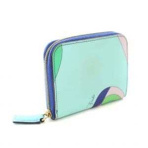 Emilio Pucci 財布 コインケース 小銭入れ ラウンドジップ レザー 総柄 保存袋付き 水色 ライトブルー 青 ブルー