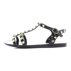 VALENTINO GARAVANI サンダル フラット ストラップ ロックスタッズ ラバー 23.0cm ブラック