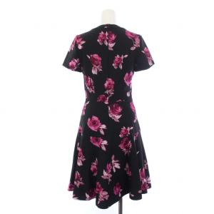 kate spade new york ワンピース ひざ丈 半袖 クルーネック 花柄 フレア 0 XS 黒 ブラック ピンク NJMU6928