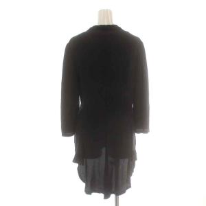 Yohji Yamamoto +NOIR 15SS ブラウス シャツ ノーカラー ロング 切替 ベロア 長袖 カットオフ 絹 シルク 1 S 黒 ブラック