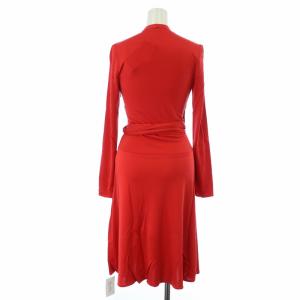 ISSA LONDON フレアワンピース ミモレ ロング タック カシュクール 絹 シルク リボン 長袖 6 XXS 赤 レッド