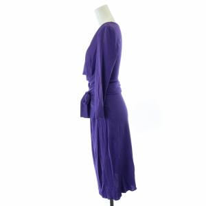 ISSA LONDON タグ付き フレアワンピース ミモレ ロング ドレープ 絹 シルク 長袖 8 XS 紫 パープル