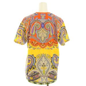 ETRO カットソー Tシャツ Vネック 半袖 総柄 ペイズリー柄 コットン 42 M 黄 イエロー オレンジ 紫 パープル