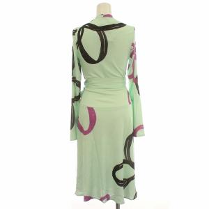 ISSA LONDON ワンピース 長袖 ラップワンピース ヒザ下 総柄 6 S相当 ミントグリーン 緑