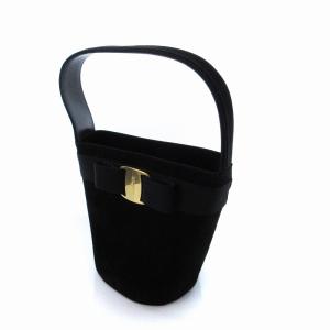 Salvatore Ferragamo ハンドバッグ ヴァラリボン バケツ型 スウェード ブラック