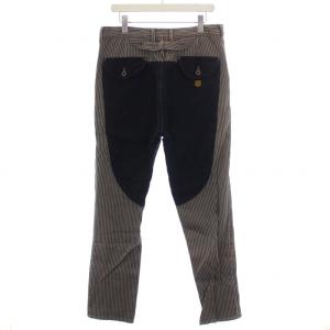 KAPITAL パンツ ボタンフライ ストライプ柄 切替 4 XL グレー 紺 ネイビー