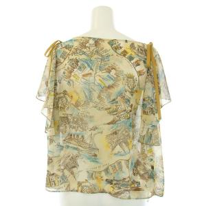 Lois CRAYON 18SS フウケイPTブラウス 半袖 地図 風景 プリント M ベージュ 水色 ライトブルー