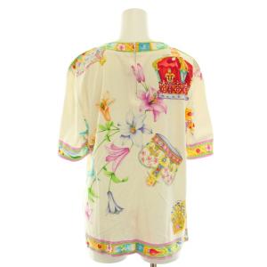LEONARD ファッション FASHION カットソー ブラウス ラウンドネック 半袖 バックジップ 花柄 プリント ヴィンテージ LL