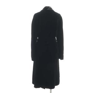 Calvin Klein ベロア チェスターコート ロング アウター シルク混 総裏地 ウエストリボン付き 6 黒 ブラック