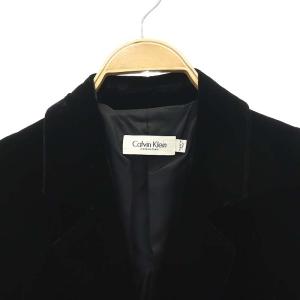 Calvin Klein ベロア チェスターコート ロング アウター シルク混 総裏地 ウエストリボン付き 6 黒 ブラック