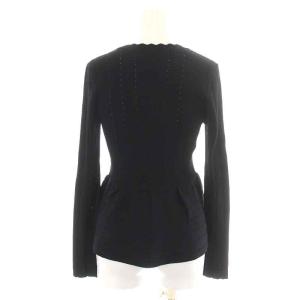 EMPORIO ARMANI ニット カットソー 長袖 ペプラム フレア Uネック スカラップ 42 M 黒 ブラック