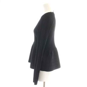 EMPORIO ARMANI ニット カットソー 長袖 ペプラム フレア Uネック スカラップ 42 M 黒 ブラック