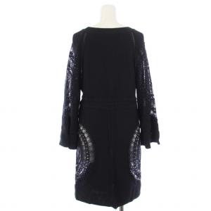Chloe ニット ワンピース ひざ丈 七分袖 クルーネック レース ナイロン XS 黒 ブラック