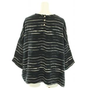 humoresque ドルマンブラウス dolman blouse シャツ ラウンドネック 八分袖 ボーダー柄 絹 シルク F 黒 ブラック 白