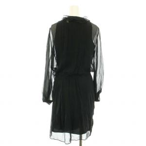 DIANE von FURSTENBERG ワンピース ひざ丈 長袖 インナーワンピ フリル リボン シアー 絹 シルク 2 M 黒 ブラック