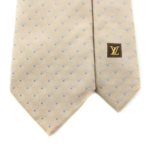 LOUIS VUITTON ネクタイ レギュラータイ ドット柄 ロゴ モノグラム 絹 シルク ベージュ 水色 ライトブルー