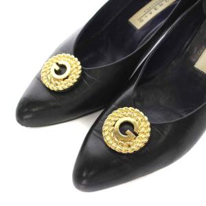 GIVENCHY CHAUSSURES パンプス ポインテッドトゥ ハイヒール チャンキーヒール レザー 37 24.0cm 黒 ブラック ゴールド色